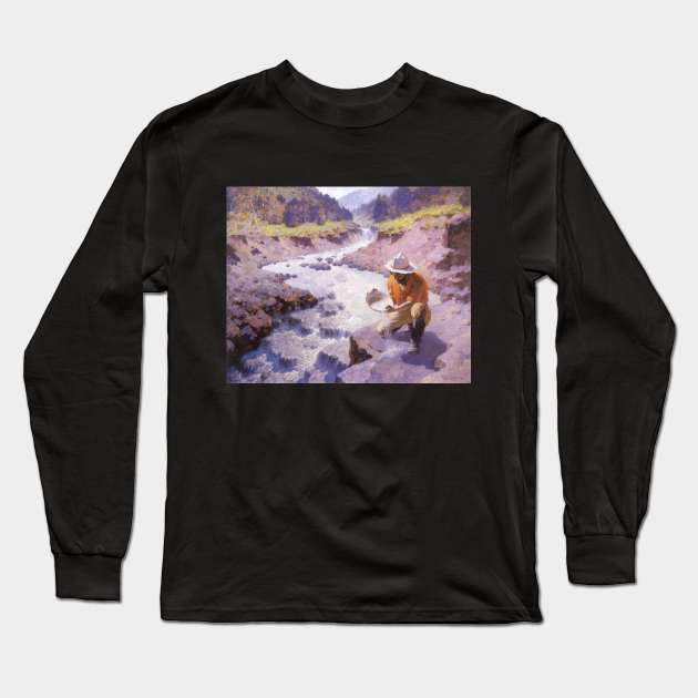 Panning Gold, Wyoming by William Robinson Leigh Long Sleeve T-Shirt by MasterpieceCafe